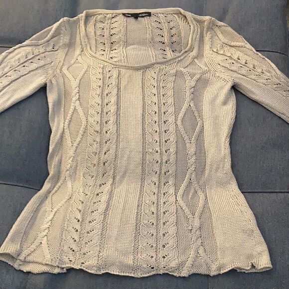 Les Copains Silver Sweater with Open weave pattern and cable stitch pattern. - Picture 1 of 5